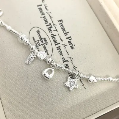 Hammered Star Plate Silver Wrap Bracelet for Women
