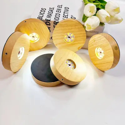 Modernes minimalistisches Acryl-Kristallkugel-Nachtlicht mit Gummibaumholzsockel Holzhandwerk Dekoration Holzhandwerksprodukt