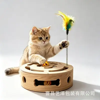 Wooden Cat Toy, Maze Puzzle Box, Interactive Play