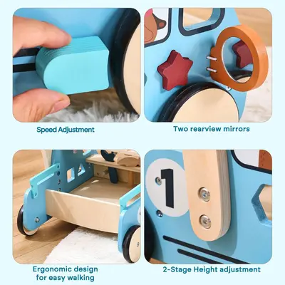 Baby Walker Toy, Multifunctional, Anti-Rollover, Building Block Cart