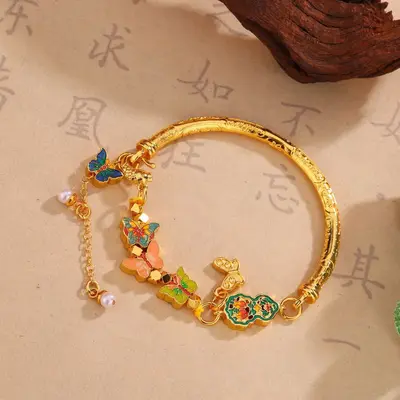 Gold Half Bangle, Butterfly Pearl, Design Jewelry