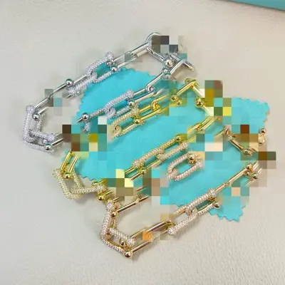 Unisex U-Shaped Bamboo-Joint Necklace with Rhinestones, Interlocking Rings - 12