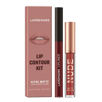 Langmanni 1+1 Matte Lip Gloss and Lip Liner Set, 2 Pieces, Non-Transfer
