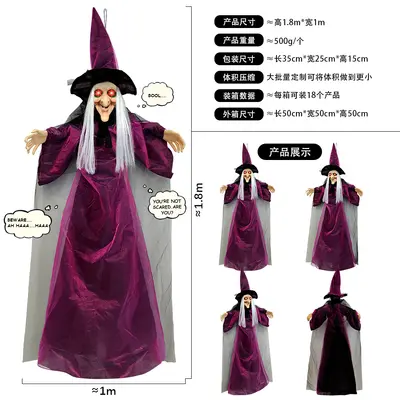 Purple Hanging Ghost Witch with Sound-Activated Light and Scream Effect Halloween Decorati - 7