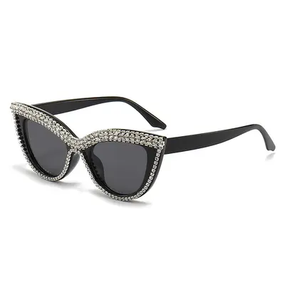 Katzenaugen-Sonnenbrille mit Strasssteinen, Blumenmuster, Flachglas - 6