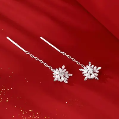 Women's snowflake tassel earrings S999 silver