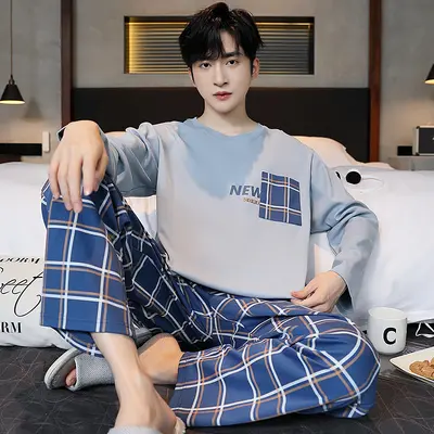 Men's Minimalist Long-Sleeve Round-Neck Pajama Set - 8