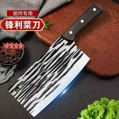 手工锻打菜刀龙泉砍骨刀家用切片刀厨房斩切刀不锈钢切菜刀套装 - 10