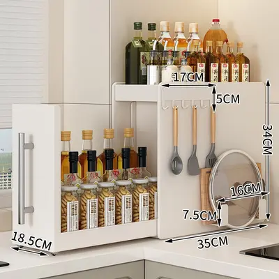 Kitchen seasoning rack, multi-layer, pull-out, condiment organizer - 9
