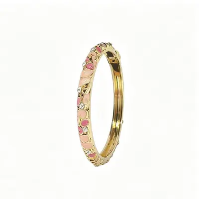 Enamel flower women's bracelet, open design - 8