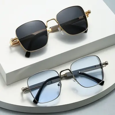 Punk Metal Square Frame Sunglasses for Men with Spring Hinges - 2