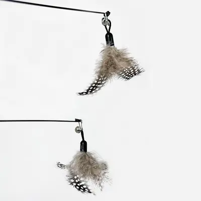 CFA wooden-handle cat teaser wand replacement head feather cat toy solid wood pole steel wire chew-resistant cat self-play pet supplies
