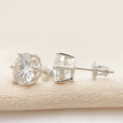 S925 Sterling Silver Moissanite Earrings, VVS Six-Claw Setting, Hip-Hop Style