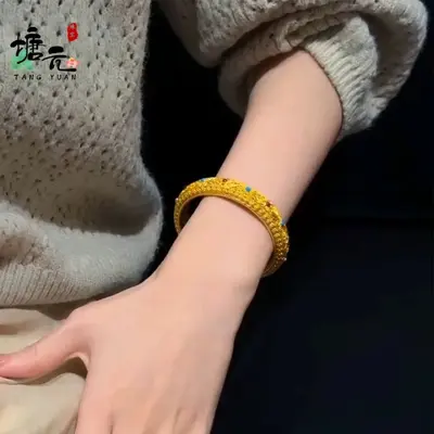 金店新款越南沙金手镯女镂空花丝珐琅镯子 时尚气质百搭婚庆饰品 - 4
