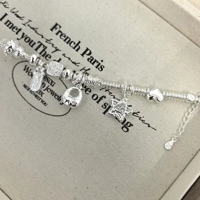 Hammered Star Plate Silver Wrap Bracelet for Women