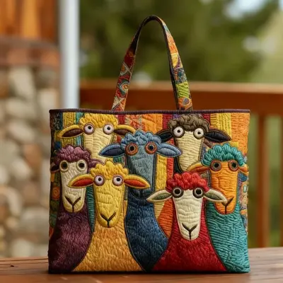 Handmade Tote Bag with Fox, Turtle and Book Pattern, Travel Bag - 9
