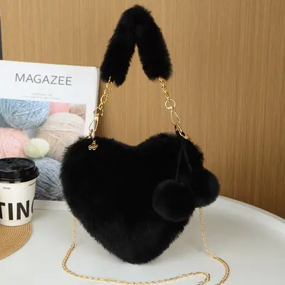Heart-Shaped Women's Crossbody Bag, Rabbit Plush, Large Capacity - 4