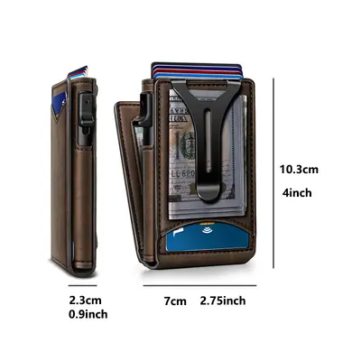 Men's Bi-Fold Metal Flip Wallet with RFID Blocking Card Holder - 2