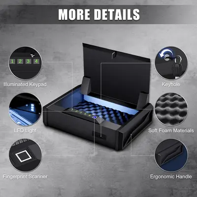 Fingerprint and Code Gun Safe, Silent Anti-Theft Pistol Safe - 4