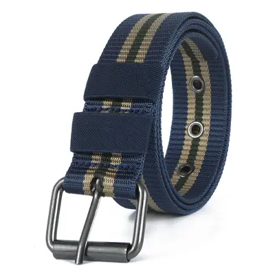 Herrenmode komfortabler Vollschnalle Nylon Taktikgürtel modischer vielseitiger gestreifter Leinengürtel - 10