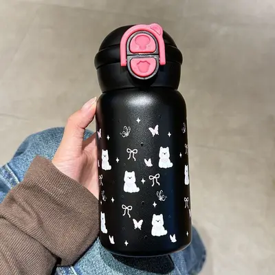 Minimalist kadın termos bardak pipetli 500 ml su şişesi - 11