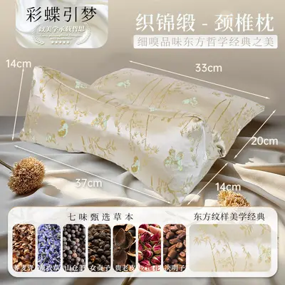 Cervical Pillow Jacquard Satin Integrated Pillow Sleep Aid Adult Buckwheat Pillow Chinese Herbal Medicine Removable Electric Heating Neck Protection Cervical Pillow - 9