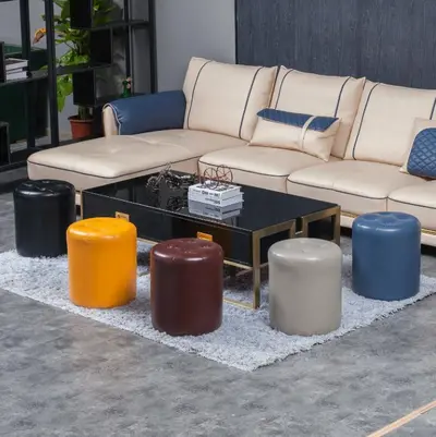 Round Leather Stool for Home Shoe Changing, Light Luxury