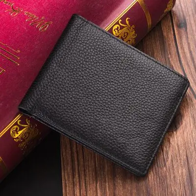 Echte kurze Herrenbrieftasche, ultradünn, quer, aus Leder - 9
