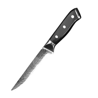 Damascus Pattern Chef Knife Set with Santoku Knife, Black Wood Handle - 11