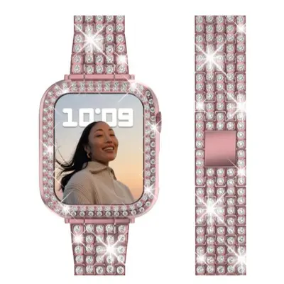 Apple Watch 12345678 uyumlu metal kordon, tam taşlı, beş boncuklu
