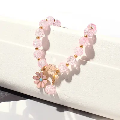 Kleines Gänseblümchen Kinder-Perlarmband, für Mädchen und Schüler, handgefertigter elastischer Boutique-Schmuck, grenzüberschreitendes Kristallarmband.