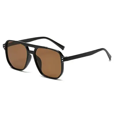 Metal Square Aviator Sunglasses, UV400, Ocean Lens, Double Bridge - 8