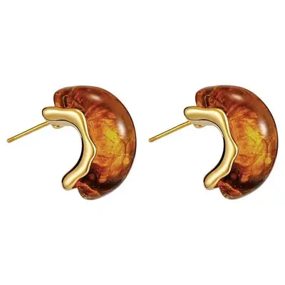 Fransız Vintage Küpe Karamel Kehribar Renkli Boncuklu - 5