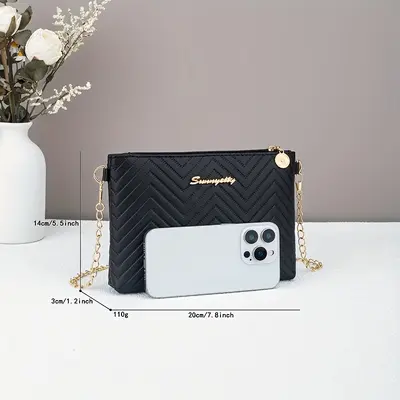 Chain Striped Women's Clutch, Two-Way Minimalist Design - 4