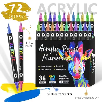 72-Color Dual-Tip Acrylic Marker Pen Set for Kids