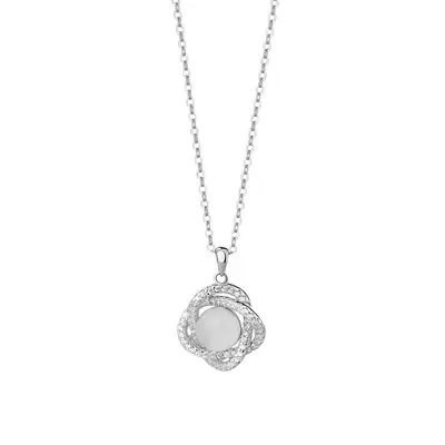 S925 sterling silver white chalcedony flower necklace