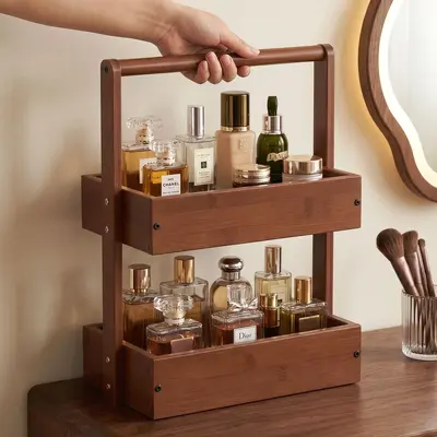 Solid wood cosmetic and jewelry storage shelf with perfume stand