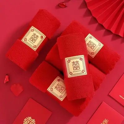 Handtuchset Geschenkset Korallensamthandtuch Hochzeitsrot Hochzeitshandtuch Hochzeitsevent Handtuch Geschenkbox Spezial Geschenkset