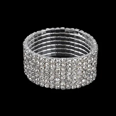 Women's full rhinestone elastic bracelet with multi-row claw chain - 12