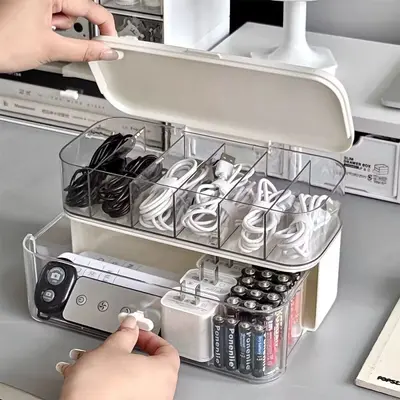 Double-layer cable storage box in acrylic for desktop organization - 4