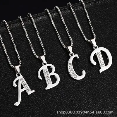 2026 summer new style 26 diamond-plated English letter necklaces for men, creative diamond-plated jewelry accessories popular in Europe and America for women