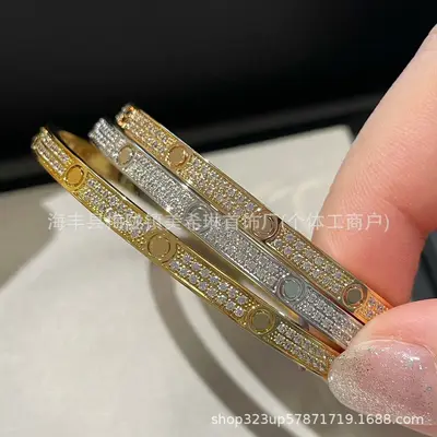 Diamond-coated love bracelet, 18K rose gold