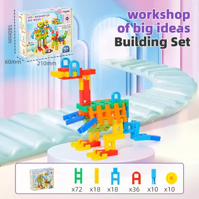 Assorted building blocks, preschool children, plastic construction