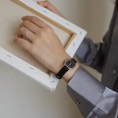 Korean-style quartz watch, leather strap, women's