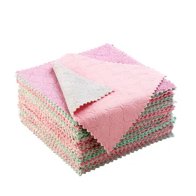 Coral Fleece Kitchen Cleaning Cloth Absorbent Non-Shedding Microfiber Dish Towel Oil-Resistant Scrubbing Cloth