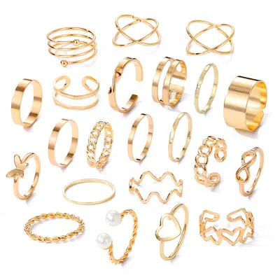 Alloy Cross-Border Butterfly Ring Open Multi-Joint Ring Set 22-Piece Set Unique Design Heart Ring for Women