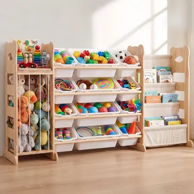 Sınır Ötesi Katı Ahşap Montessori Anaokulu Çok Katmanlı Oyuncak Raf Çocuk Kitaplığı Saklama Dolabı Oyuncak Düzenleme Rafı - 13