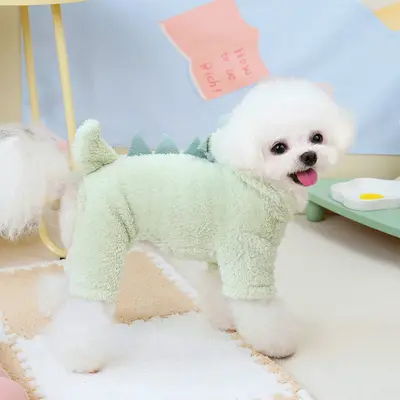 Thickened Autumn Winter Dinosaur Fleece Clothing for Small Dogs - 7