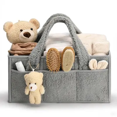 Teddy Fleece Bebek Bezi Saklama Çantası Bezi Saklama Torbasında Büyük Kapasiteli Seyahat Anne Çantası Ev Saklama Çantası - 11