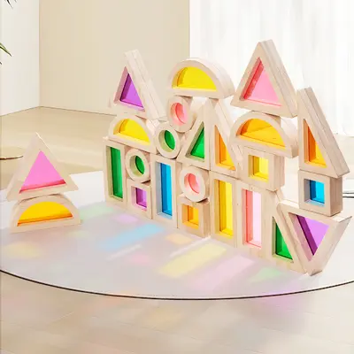 Montessori Acrylic Rainbow Wooden Building Blocks for Kids - 2